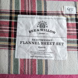 NEW Bee & Willow 4 Piece Heavy Weight Plaid Flannel Queen Sheet Set Soft 100% Co